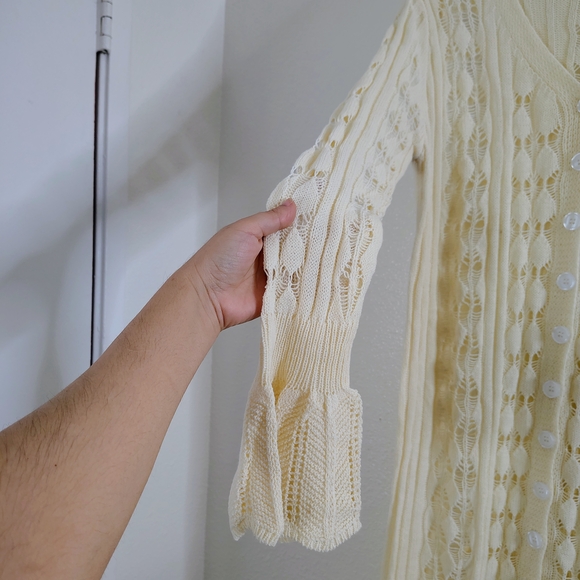 Vintage Style Women's Cream Open Knit Lace Button Front Maxi Dress Fits M/L - Picture 9 of 16